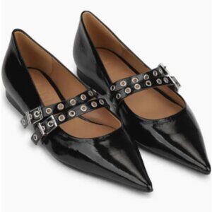 GANNI Pointed Toe Mary Jane Buckle Grommet Flats Skimmers - 9